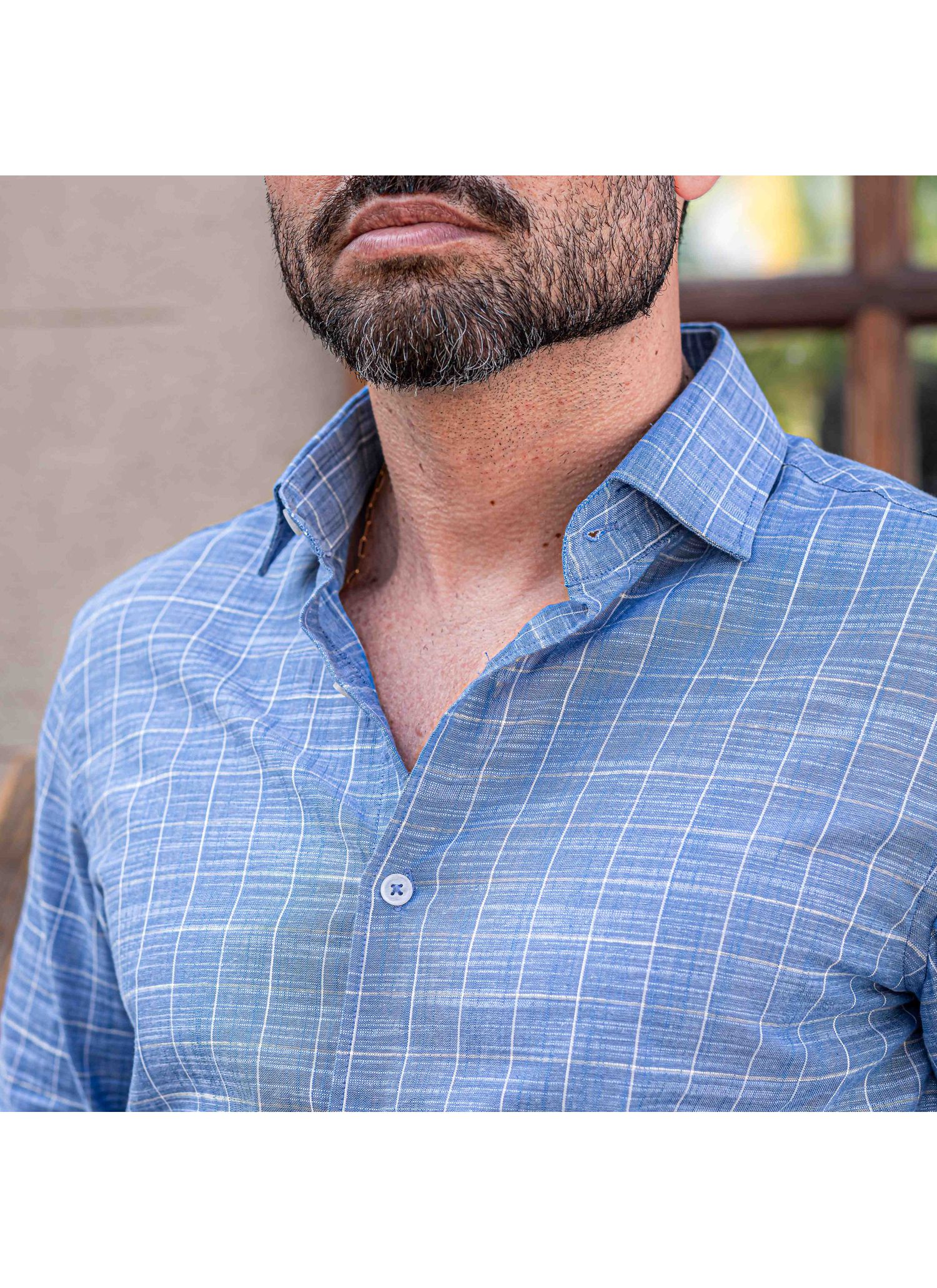 Camisa Stefano Cambraia Xadrez Grid Azul