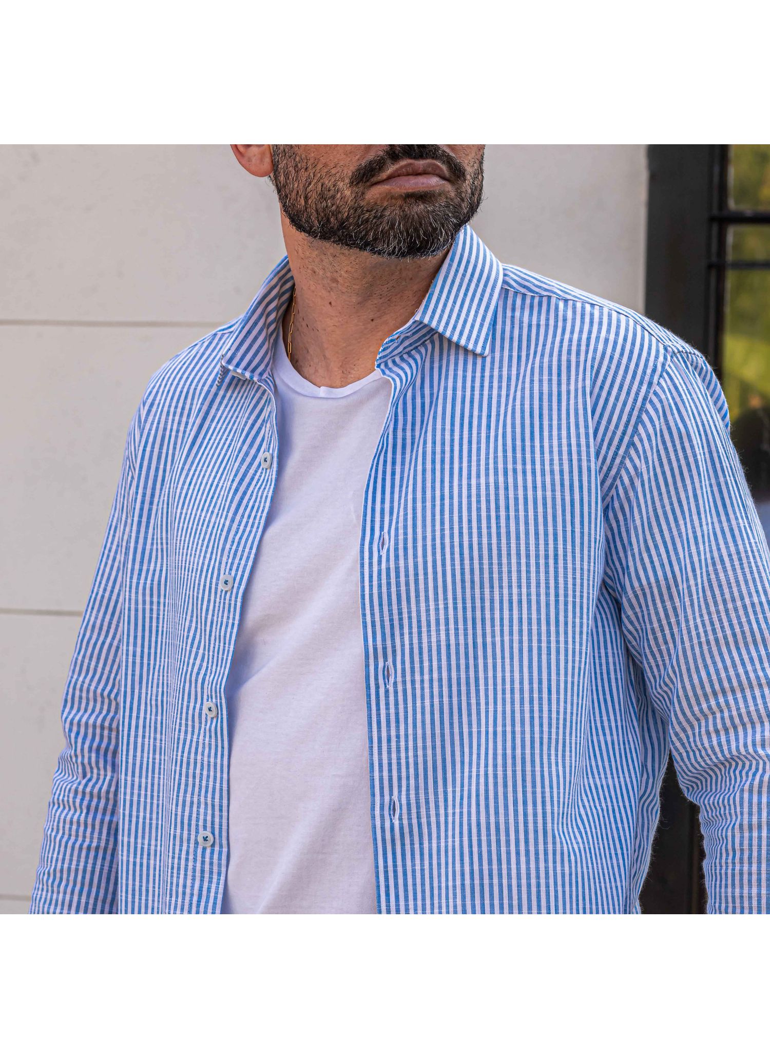 Camisa Stefano Cambraia Listras Azul