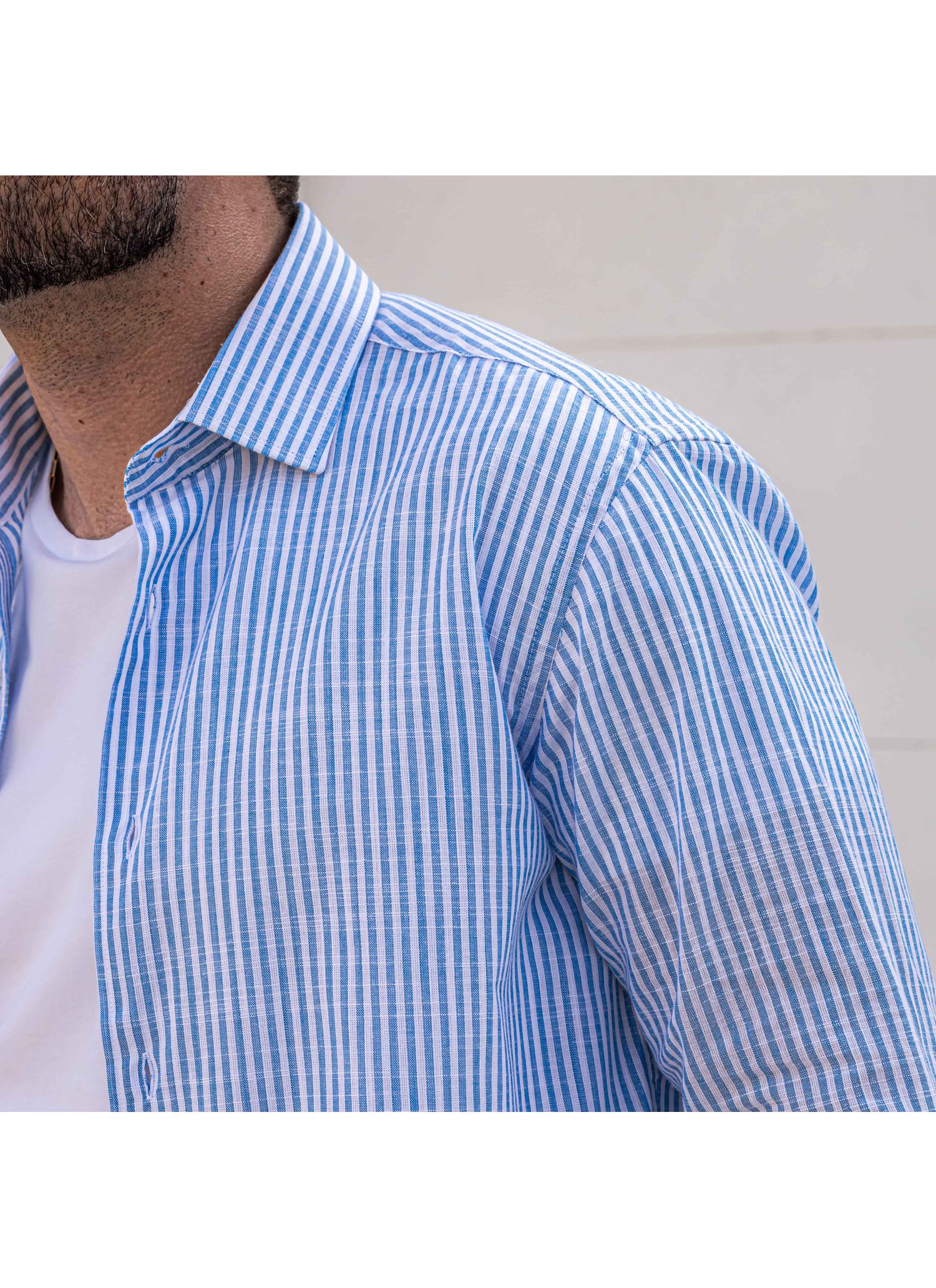 Camisa Stefano Cambraia Listras Azul