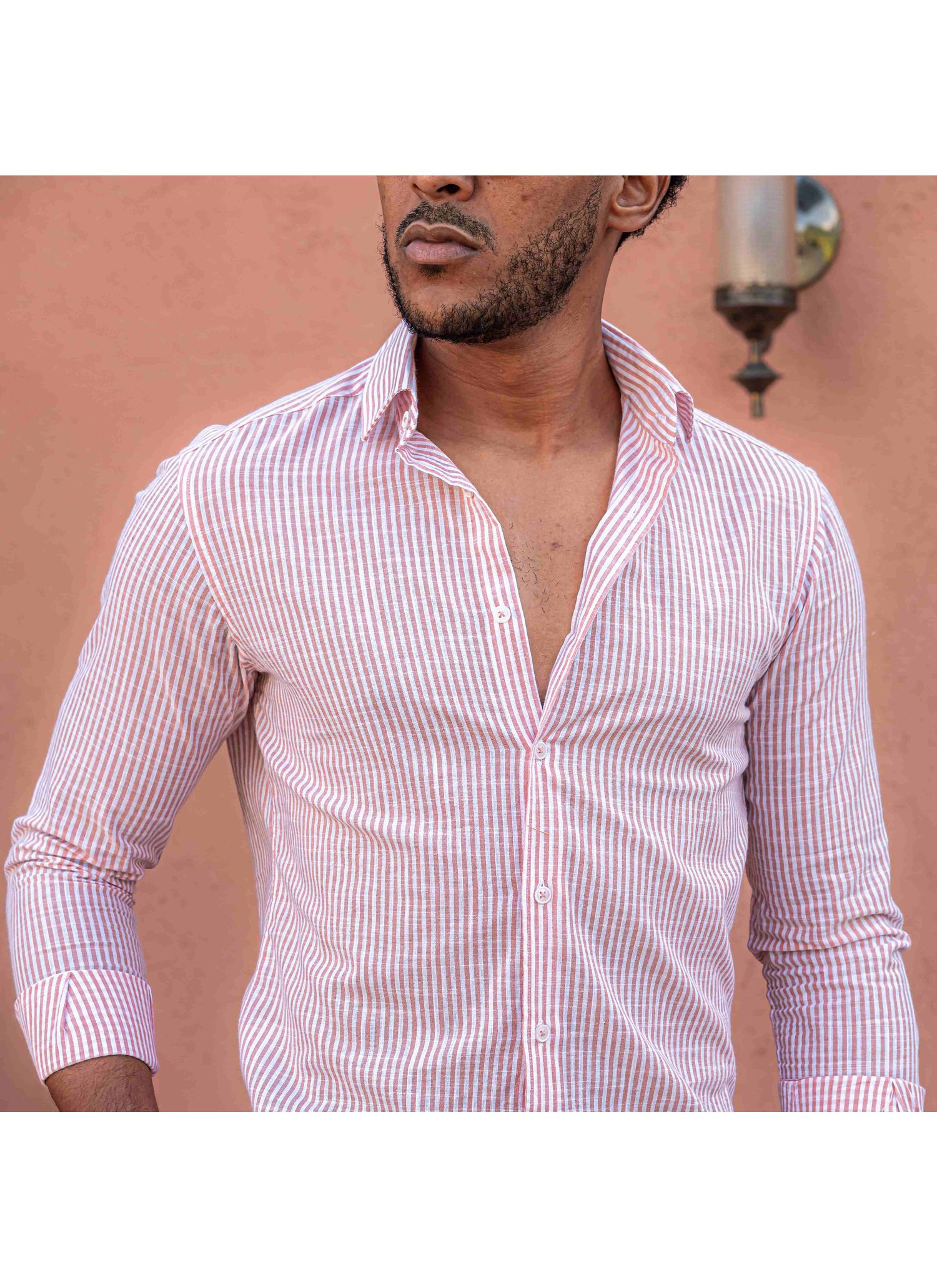 Camisa Stefano Cambraia Listras Rosa