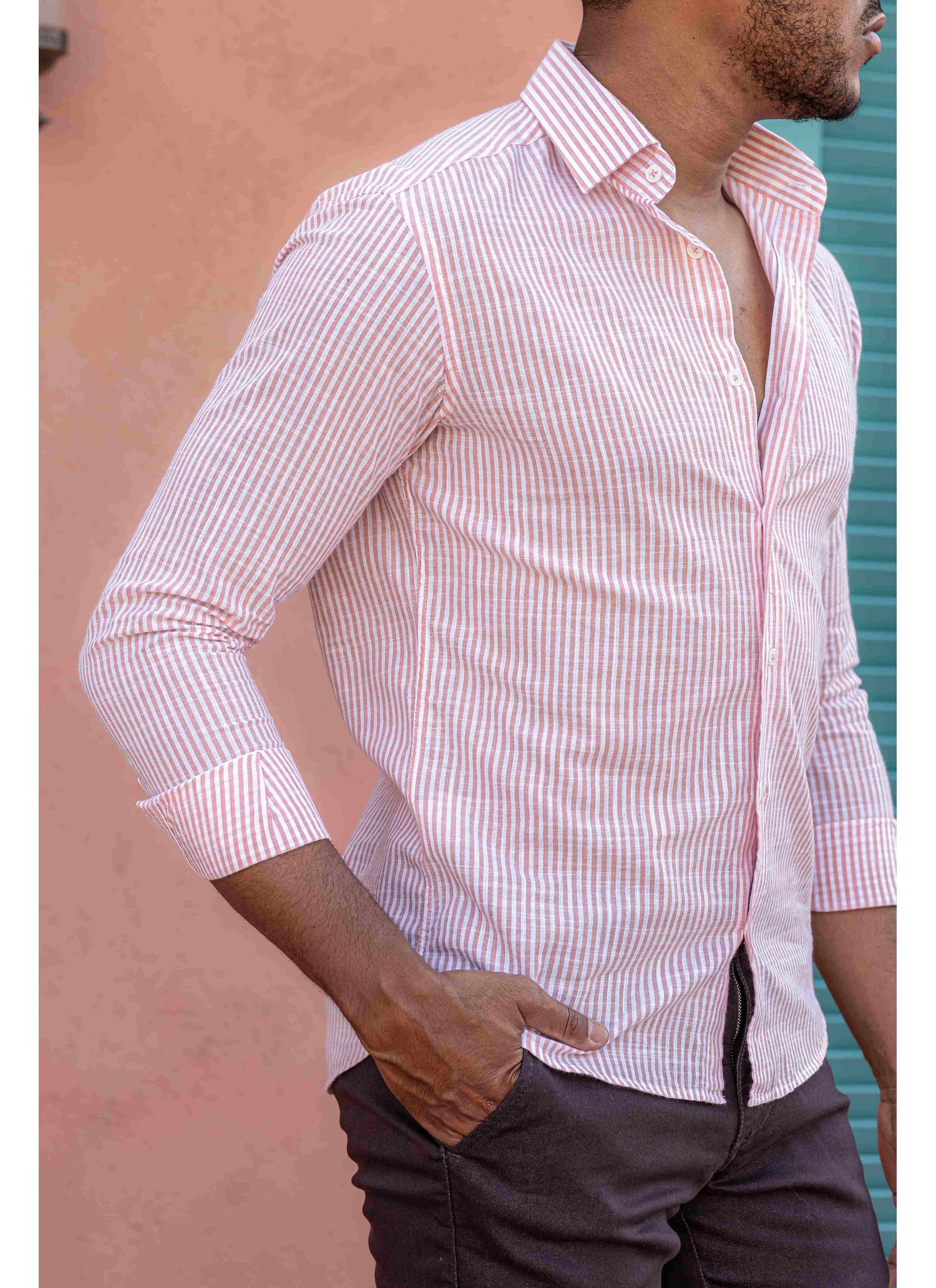 Camisa Stefano Cambraia Listras Rosa