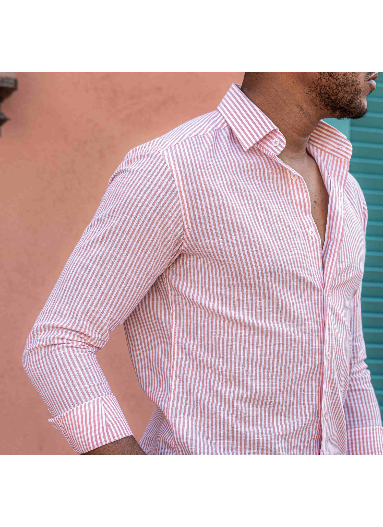 Camisa Stefano Cambraia Listras Rosa