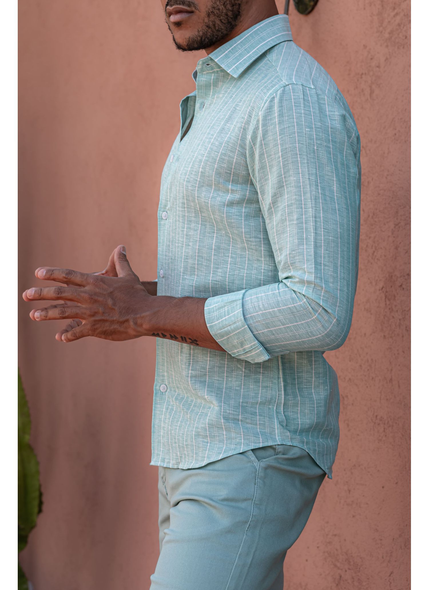 Camisa Stefano Cambraia Listras Verdes