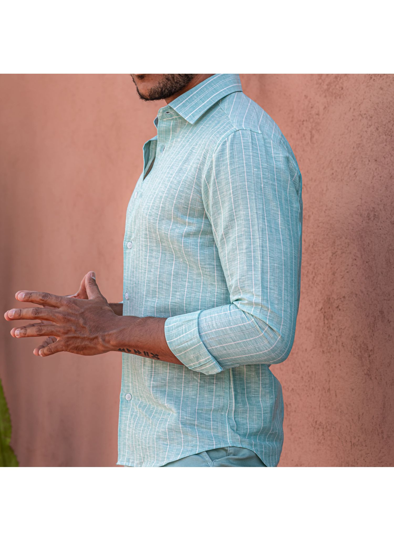 Camisa Stefano Cambraia Listras Verdes