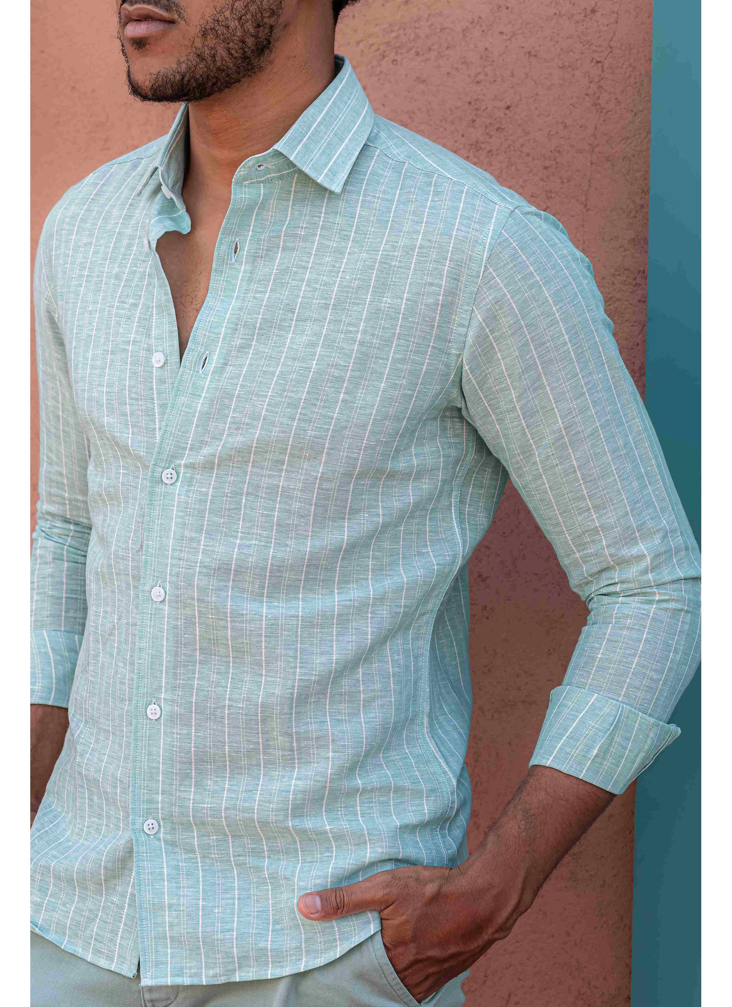 Camisa Stefano Cambraia Listras Verdes
