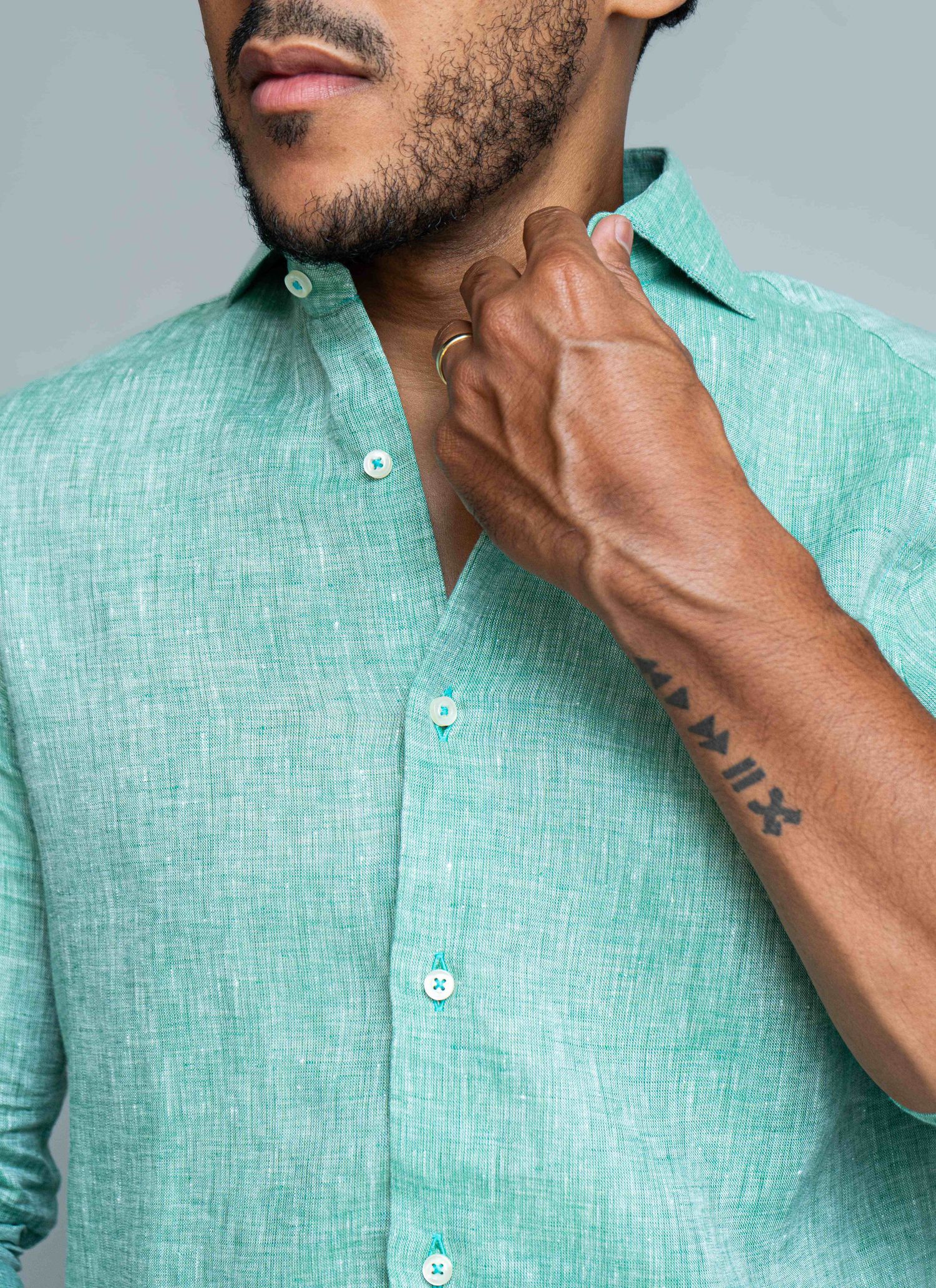 Camisa Stefano Linho Italiano Verde