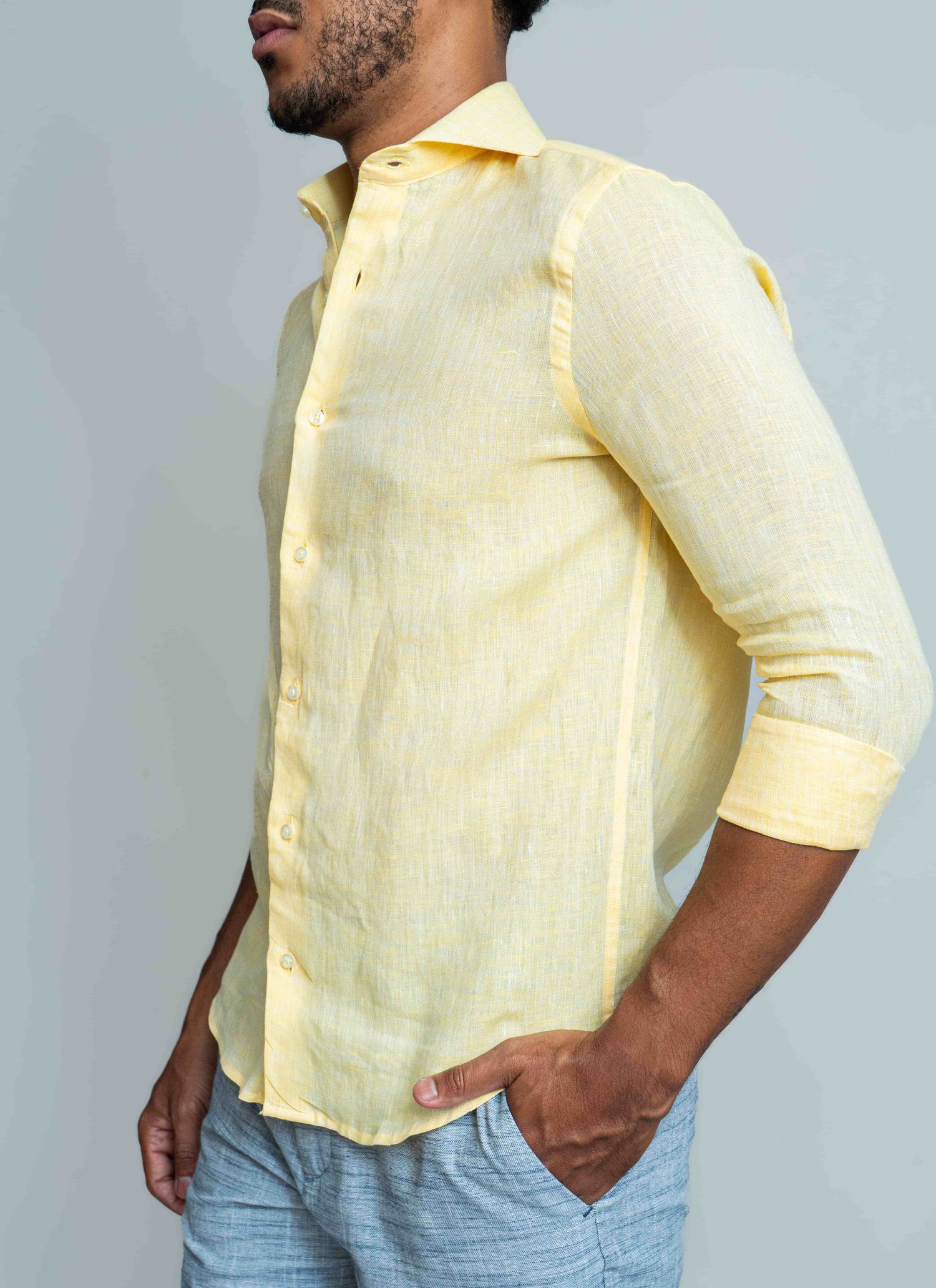 Camisa Stefano Linho Italiano Amarela