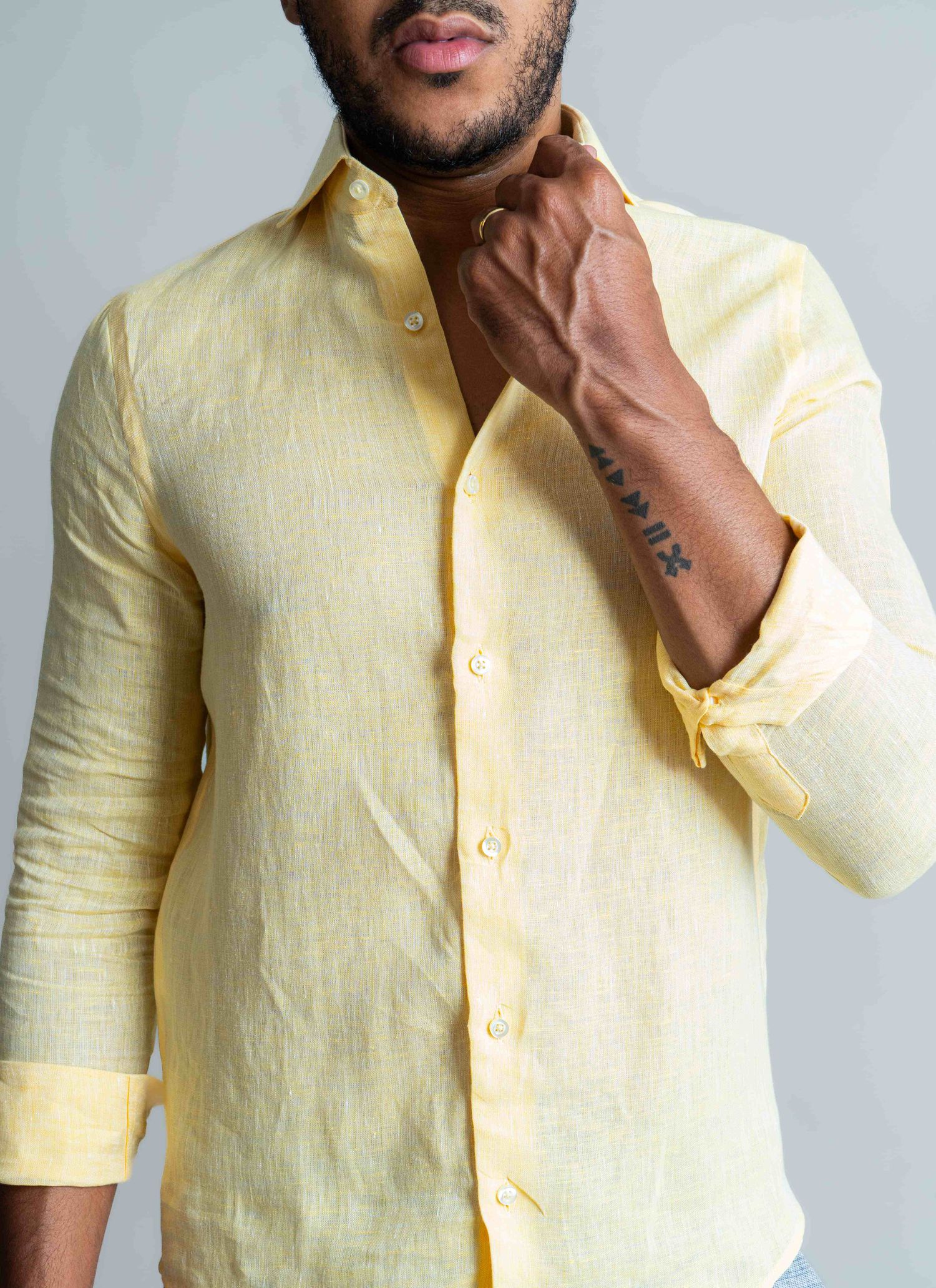 Camisa Stefano Linho Italiano Amarela