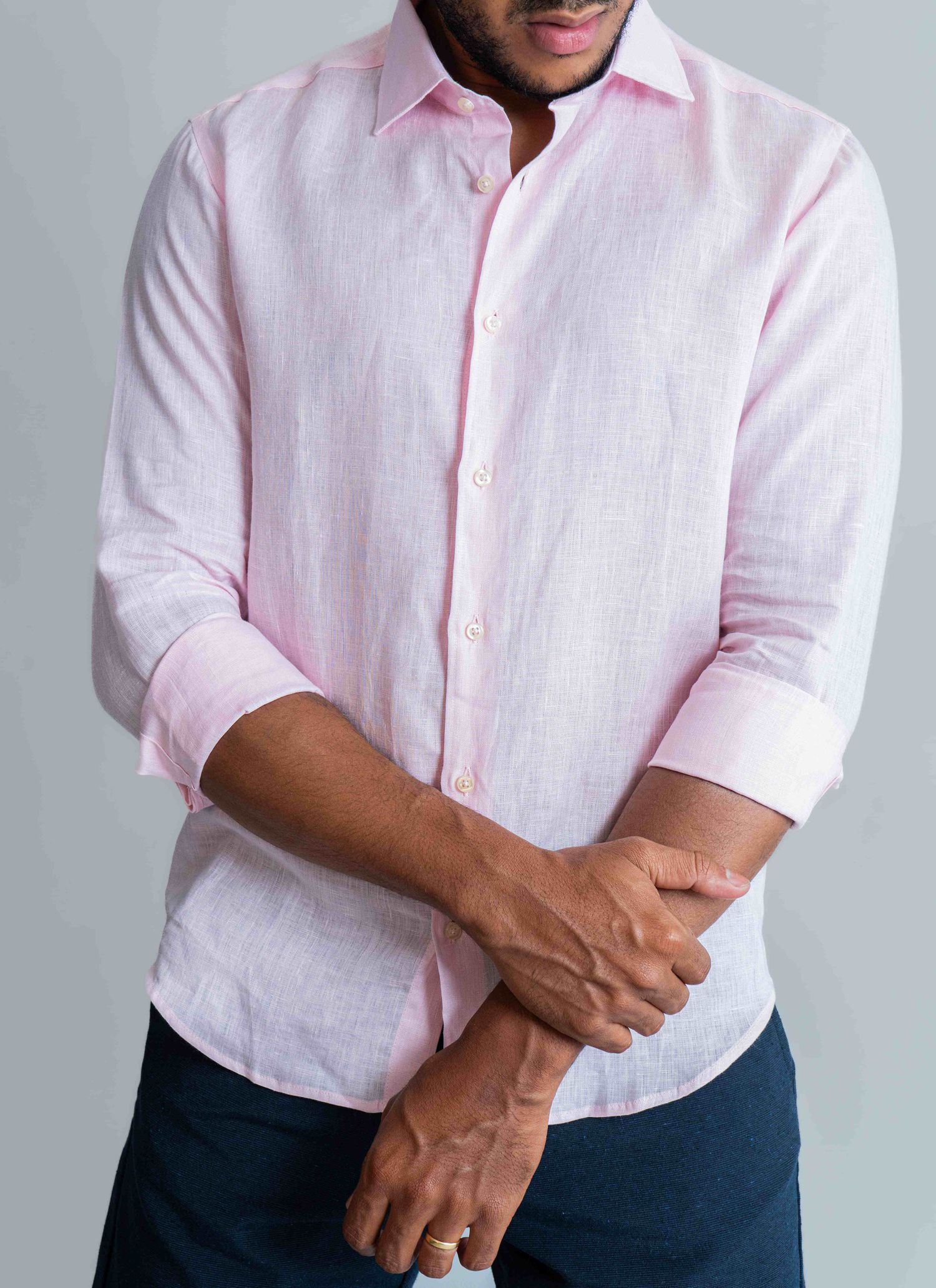Camisa Stefano Linho Irlandês Rosa Claro