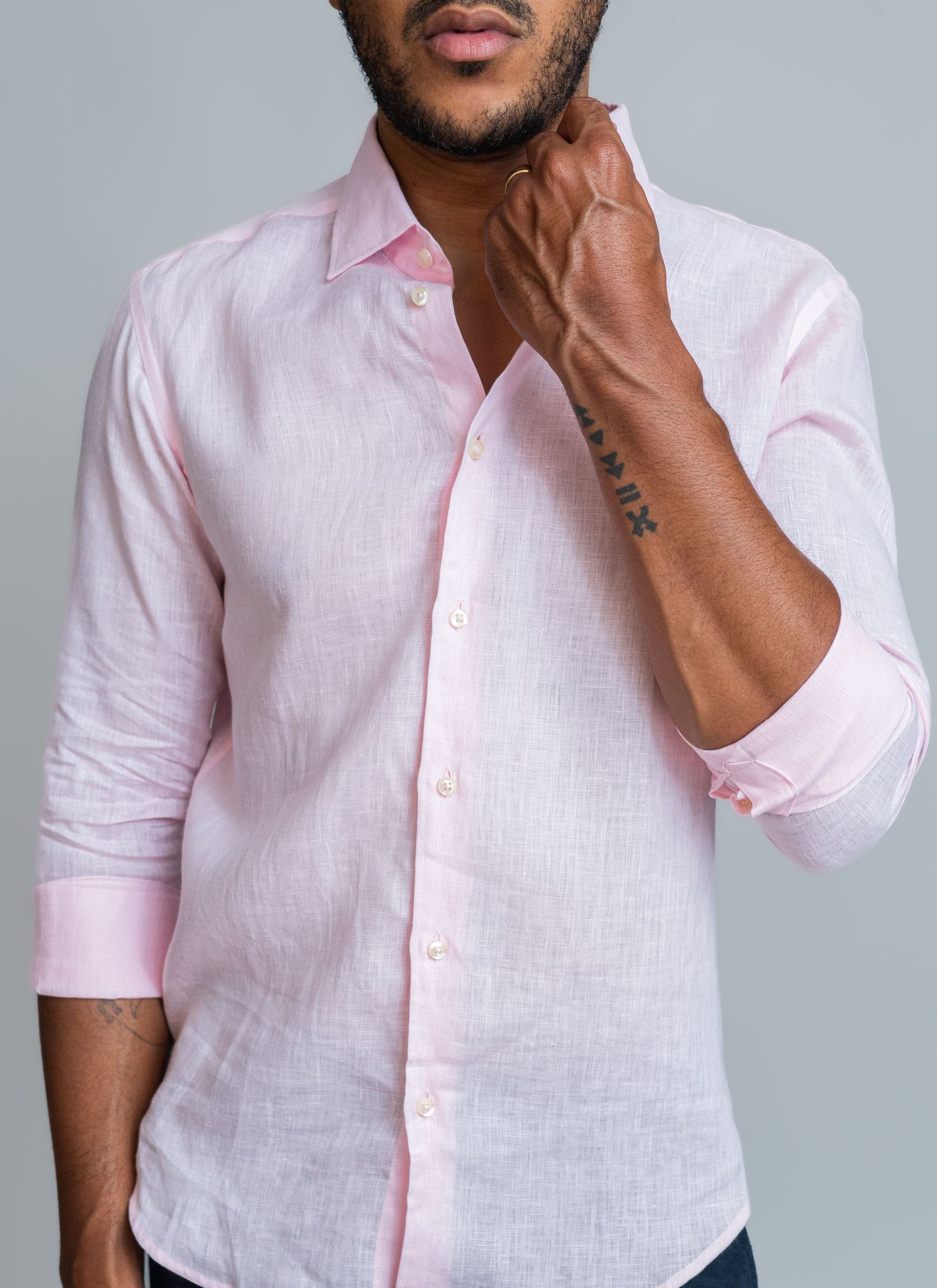 Camisa Stefano Linho Irlandês Rosa Claro