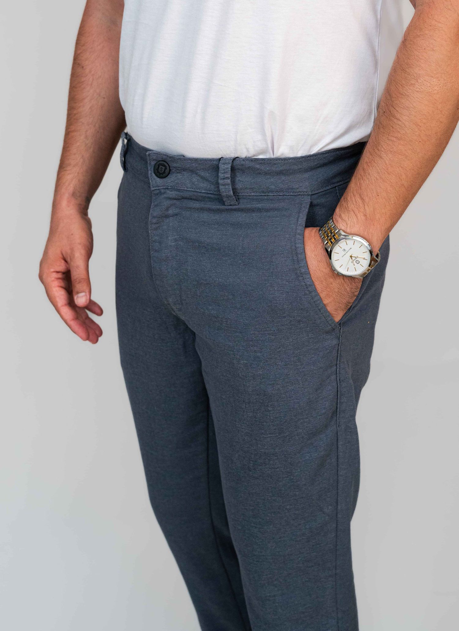 Calça Sarja Stefano Cinza Azulado