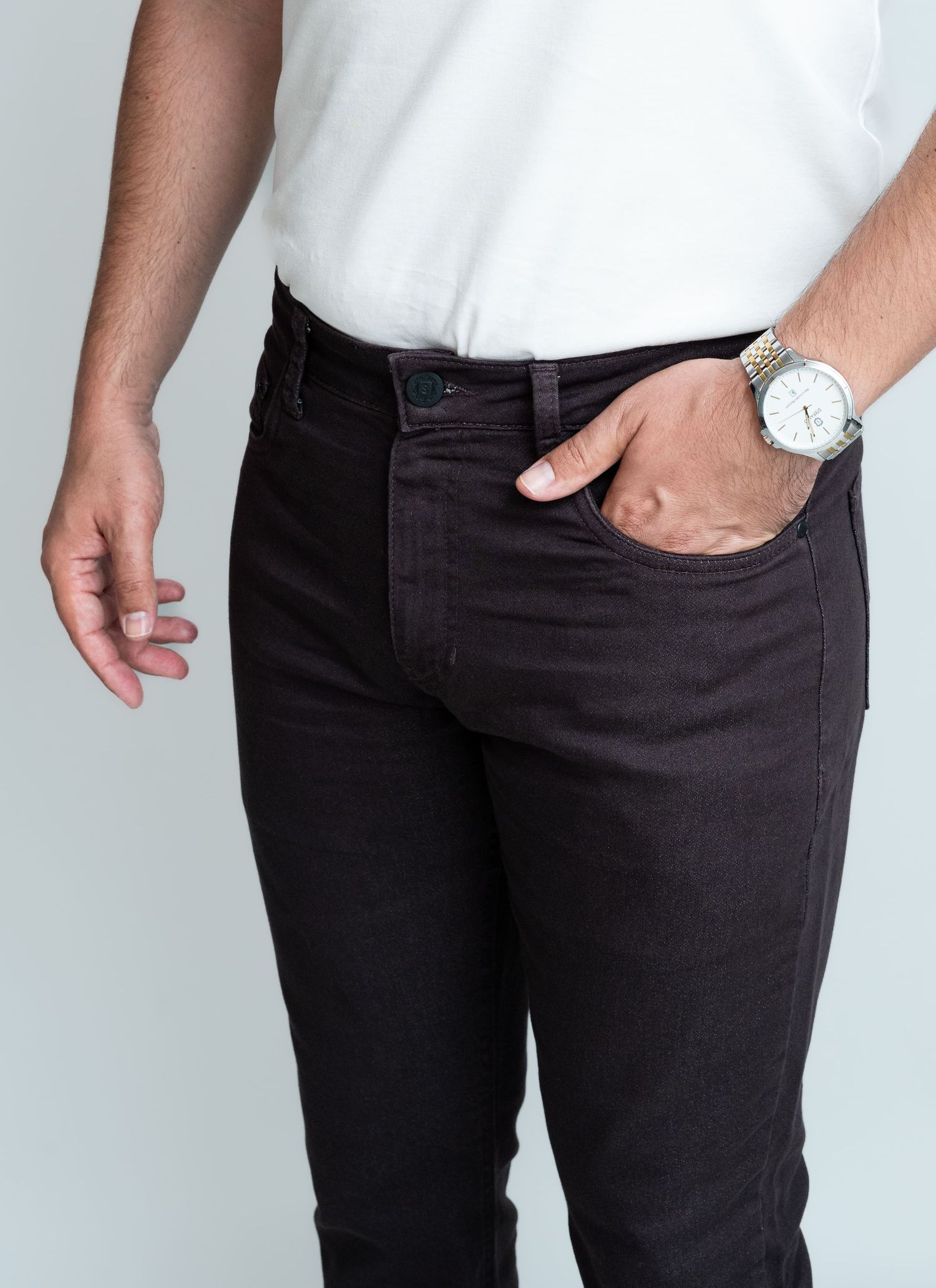 Calça Sarja Premium Stefano Marrom Expresso