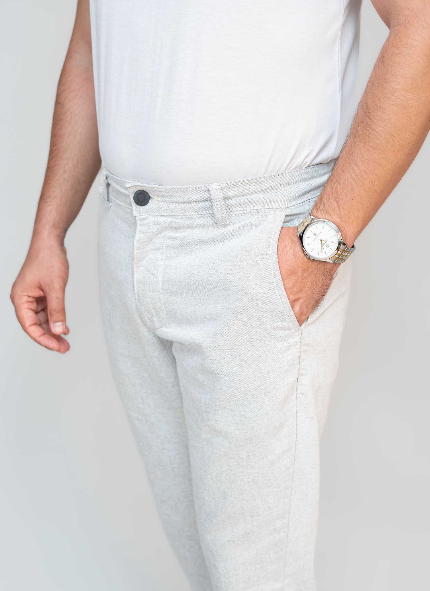 Calça Sarja Stefano Branco Mescla