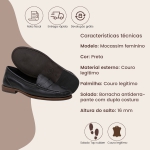 Mocassim Feminino Clássico em Couro Cor Preta