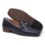 Sapato Social Feminino em Couro com fivela cor Azul Marinho