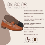Sapato Social Feminino em Couro com fivela cor Caramelo