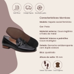 Sapato Social Feminino em Couro com fivela cor Preto