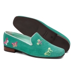 Sapatilha Feminina em Couro Camurça com bordado de Borboleta Cor Verde Água