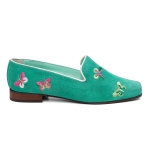 Sapatilha Feminina em Couro Camurça com bordado de Borboleta Cor Verde Água