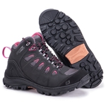 Bota Anti-Torção Adventure Feminino 100% Couro ref Aspen Preto/Rosa