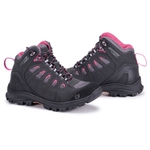 Bota Anti-Torção Adventure Feminino 100% Couro ref Aspen Preto/Rosa