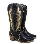 Bota Perlatto Nashville Couro Anac Preto Dourado Preto - NAS001