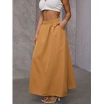 Saia Feminina | Cintura Alta | Saia em A | Estilo Casual Castanho