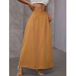 Saia Feminina | Cintura Alta | Saia em A | Estilo Casual Castanho