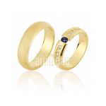 Alianças De Noivado e Casamento Em Ouro Amarelo 18k 0,750 Fa-640-safira Azul