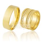 Alianças De Noivado e Casamento Em Ouro Amarelo 18k 0,750 Fa-911