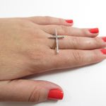 Conjunto de Brinco e Anel de Prata 925 Legítima Estilo Crucifixo