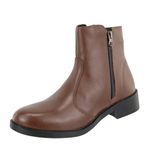 Bota Minimal Couro Cano Curto Detalhe Zíper Chocolate