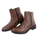 Bota Minimal Couro Cano Curto Detalhe Zíper Chocolate
