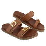 Papete Caribe Rasteira Fivela Dupla Caramelo