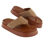 Flatform Roma Hotfix Prata Toe Caramelo