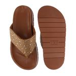 Flatform Roma Hotfix Prata Toe Caramelo