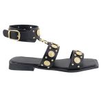 Rasteira Aura Flat Mix Detalhes Boho Preto