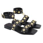 Rasteira Aura Flat Mix Detalhes Boho Preto