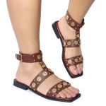 Rasteira Aura Flat Metais Dourado Boho Terra