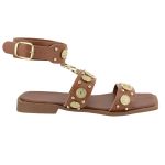 Rasteira Aura Sandália Boho Enfeites Metal Caramelo