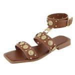 Rasteira Aura Sandália Boho Enfeites Metal Caramelo