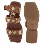 Rasteira Aura Sandália Boho Enfeites Metal Caramelo