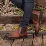 Botina em Couro Masculina Cromo Havana Acetinado Café
