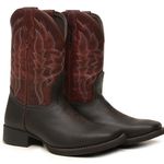 BOTA STRONG BICO QUADRADO RÚSTICO CAFÉ/VERMELHO CANO ALTO BORDADO