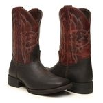 BOTA STRONG BICO QUADRADO RÚSTICO CAFÉ/VERMELHO CANO ALTO BORDADO