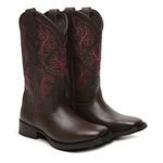 Bota feminina Texana couro Latego Café Tribal Rosa Gaspia lisa sola pré-frezado