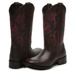 Bota feminina Texana couro Latego Café Tribal Rosa Gaspia lisa sola pré-frezado