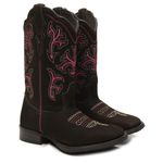 Bota Feminina Texana Couro Nobuk Café Tribal Rosa Sola pre-frezado