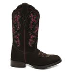 Bota Feminina Texana Couro Nobuk Café Tribal Rosa Sola pre-frezado