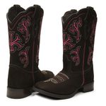 Bota Feminina Texana Couro Nobuk Café Tribal Rosa Sola pre-frezado